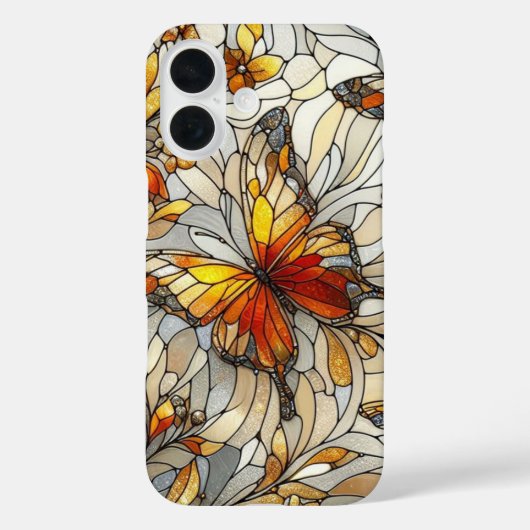 Vlinder Amber Glas-in-lood Patroon  Case-Mate iPhone Case (Achterkant)