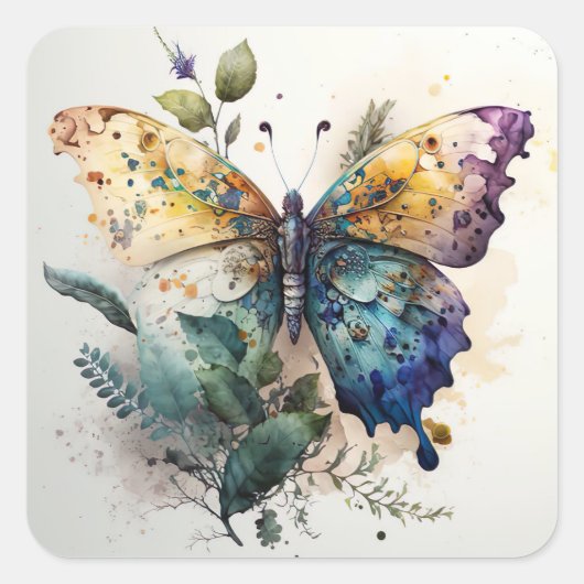 Vlinder Aquarel Scrapbooking Vierkante Sticker (Voorkant)