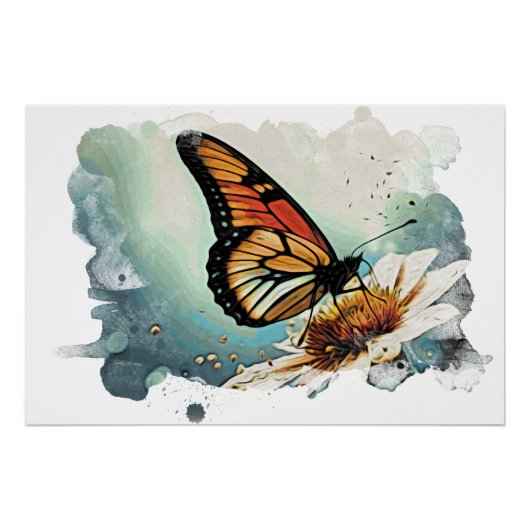 *~* Vlinder Artistieke Bloem Gift AP52 Perfect Poster (Voorkant)