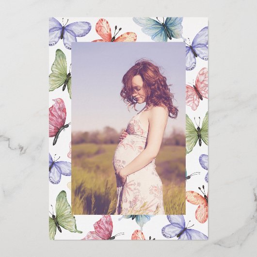 Vlinder Baby Folie Uitnodiging (Achterkant)