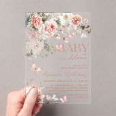 Vlinder Baby in Bloom Roze Bloemen Baby shower Acryl Uitnodigingen (Insitu (Draagbaar))