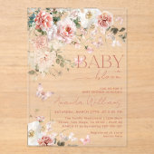 Vlinder Baby in Bloom Roze Bloemen Baby shower Acryl Uitnodigingen (Voorkant)