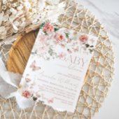 Vlinder Baby in Bloom Roze Bloemen Baby shower Kaart