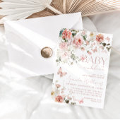 Vlinder Baby in Bloom Roze Bloemen Baby shower Kaart