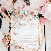 Vlinder Baby in Bloom Roze Bloemen Baby shower Kaart