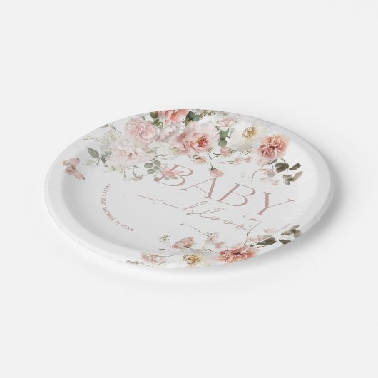 Vlinder Baby in Bloom Roze Bloemen Baby shower Papieren Bordje (Gekanteld)