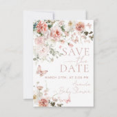 Vlinder Baby in Bloom Roze Bloemen Baby shower Save The Date (Voorkant)