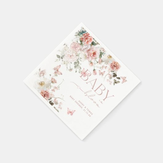 Vlinder Baby in Bloom Roze Bloemen Baby shower Servet (Hoek)