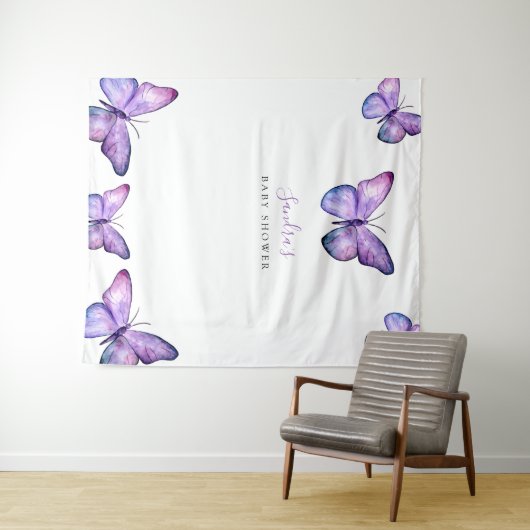 Vlinder Baby Shower Achtergrond Minimalistisch Paa Wandkleed (In Situ (horizontaal))