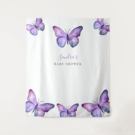 Vlinder Baby Shower Achtergrond Minimalistisch Paa Wandkleed (Voorkant)