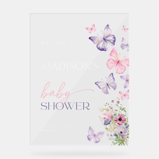 Vlinder Baby shower Acryl Welkomstbord Acryl Bord (Voorkant)