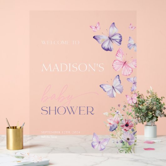 Vlinder Baby shower Acryl Welkomstbord Acryl Bord (Huwelijk)