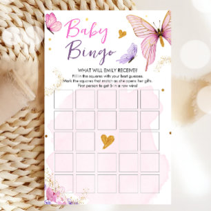 Vlinder Baby shower Bingo Spel Roze Goud Meisje