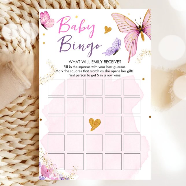 Vlinder Baby shower Bingo Spel Roze Goud Meisje (Creator heeft geüpload)