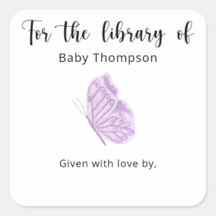Vlinder baby shower boekplaat, boeken voor baby  vierkante sticker