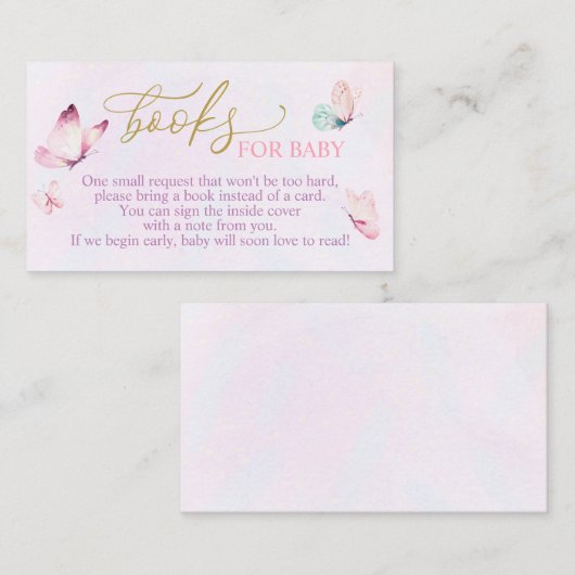 Vlinder Baby shower Breng een Boek Kaart (Voorkant / Achterkant)