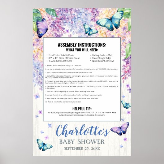 Vlinder Baby Shower Fotoprop Frame Schuim Boards Poster (Voorkant)