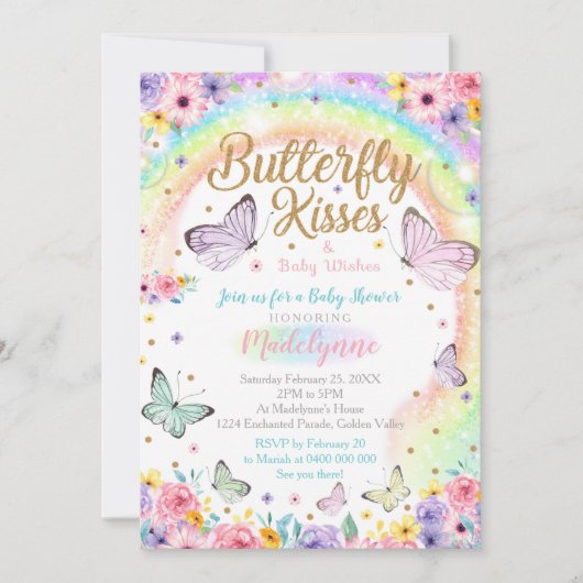 Vlinder Baby shower Invitation Regenboog Vlinder Kaart (Voorkant)