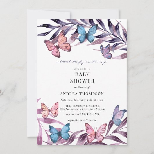 Vlinder Baby Shower Kaart (Voorkant)