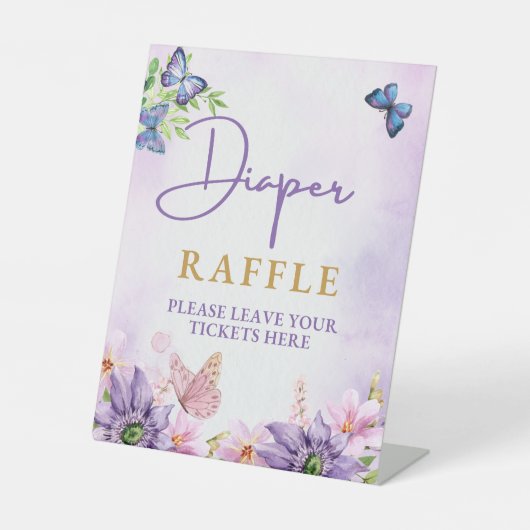 Vlinder Baby shower Luier Raffle Reclamebord Met Voetstuk (Voorkant)