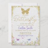 Vlinder Baby shower Meisje Paarse Bloemen Baby Gou Feestdagenkaart (Voorkant)