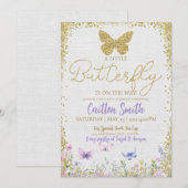 Vlinder Baby shower Meisje Paarse Bloemen Baby Gou Feestdagenkaart (Voorkant / Achterkant)