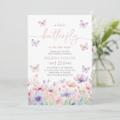 Vlinder Baby shower Meisje Paarse Roze Bloem Kaart (Staand voorkant)