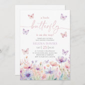 Vlinder Baby shower Meisje Paarse Roze Bloem Kaart (Voorkant / Achterkant)