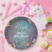 Vlinder Baby shower Paarse Papieren Bordje (Feest)
