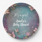 Vlinder Baby shower Paarse Papieren Bordje (Voorkant)