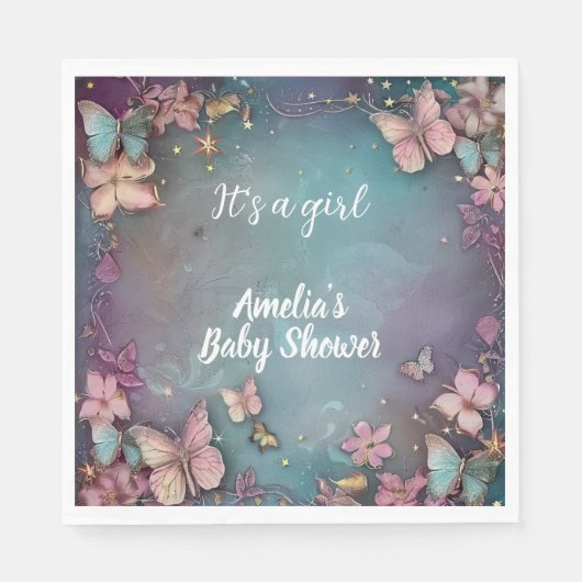 Vlinder Baby shower Paarse Servet (Voorkant)