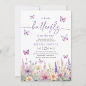 Vlinder Baby shower Paarse Vlinder Roze Bloem Kaart (Voorkant)
