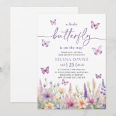 Vlinder Baby shower Paarse Vlinder Roze Bloem Kaart (Voorkant / Achterkant)