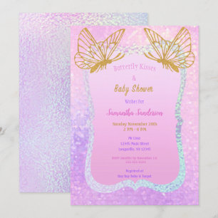 Vlinder Baby shower Roze en Gouden Vlinder Kus Kaart