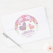 Vlinder baby shower stickers, roze paarse goud ronde sticker (Envelop)