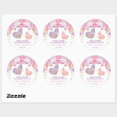 Vlinder baby shower stickers, roze paarse goud ronde sticker (Vel)