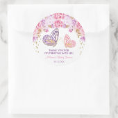 Vlinder baby shower stickers, roze paarse goud ronde sticker (Tas)