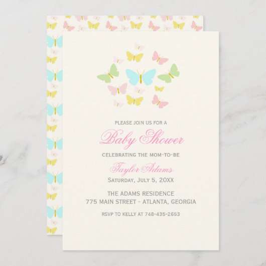  vlinder Baby shower Uitnodigen Kaart (Voorkant / Achterkant)
