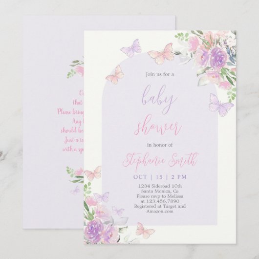 Vlinder Baby Shower Uitnodiging (Voorkant / Achterkant)