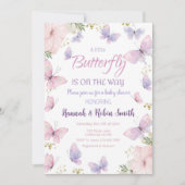 vlinder Baby shower uitnodiging baby meisje uitnod (Voorkant)