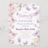 vlinder Baby shower uitnodiging baby meisje uitnod (Voorkant / Achterkant)