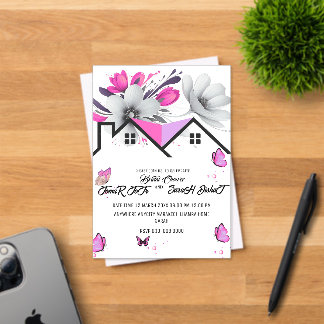 Vlinder Baby Shower Uitnodiging, Roze Paarse Bille Acryl Uitnodigingen
