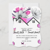Vlinder Baby Shower Uitnodiging, Roze Paarse Bille Save The Date (Voorkant)