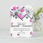 Vlinder Baby Shower Uitnodiging, Roze Paarse Bille Save The Date (Staand voorkant)