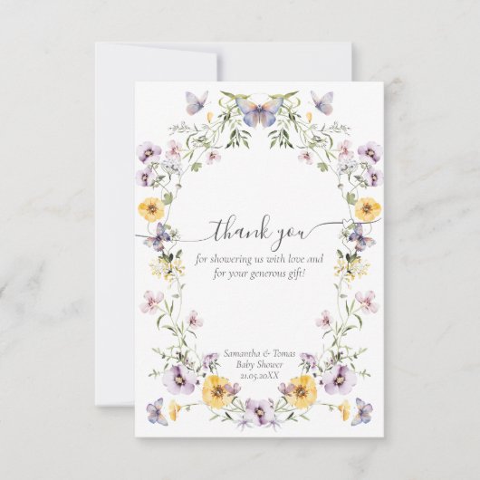 Vlinder Baby shower Wildflower Bedankkaart (Voorkant)