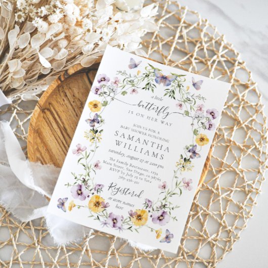 Vlinder Baby shower Wildflower Kaart