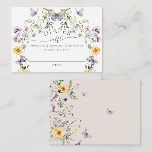 Vlinder Baby shower Wildflower Luier Raffle Informatiekaartje (Voorkant / Achterkant)