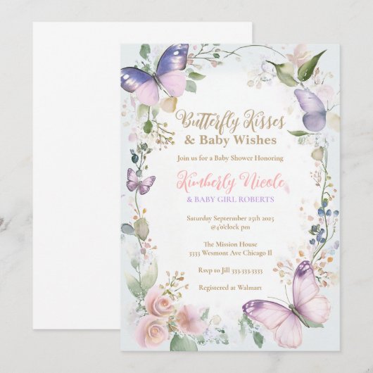 Vlinder baby Vlinder kusjes baby shower Kaart (Voorkant / Achterkant)