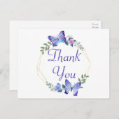 Vlinder Bedankt Bloemenkrans Blauwe Vlinders Briefkaart (Voorkant / Achterkant)