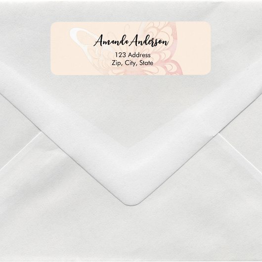 Vlinder beige roze retouradreslabel etiket